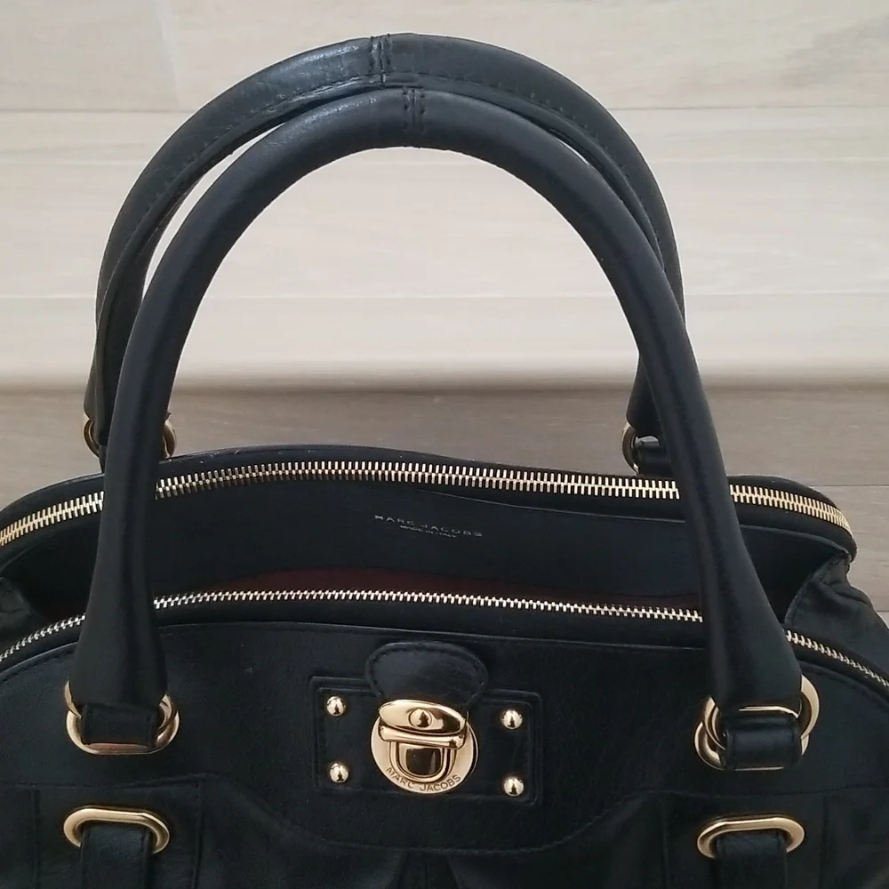 Marc Jacobs Hudson Striping Leather Satchel with Leather Lining in Dark …